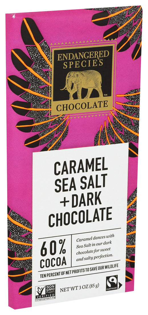 Endangered Species, Caramel Sea Salt and Dark Chocolate, 60% Cocoa, 3 Oz